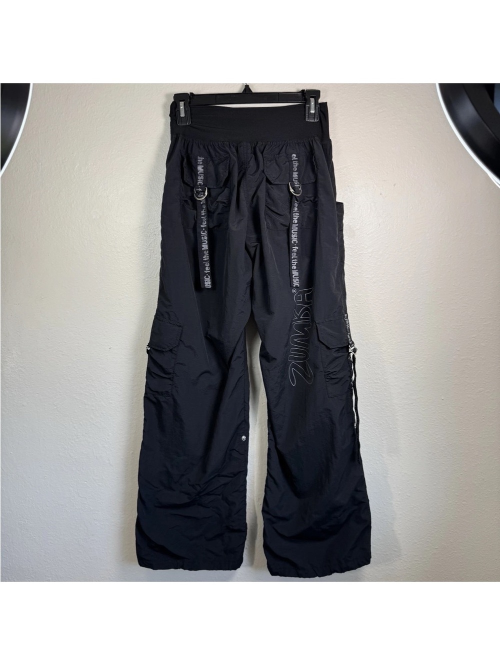 Vintage Zumba Athletic Parachute Pants Size Large Black Salsa Exercise Samba